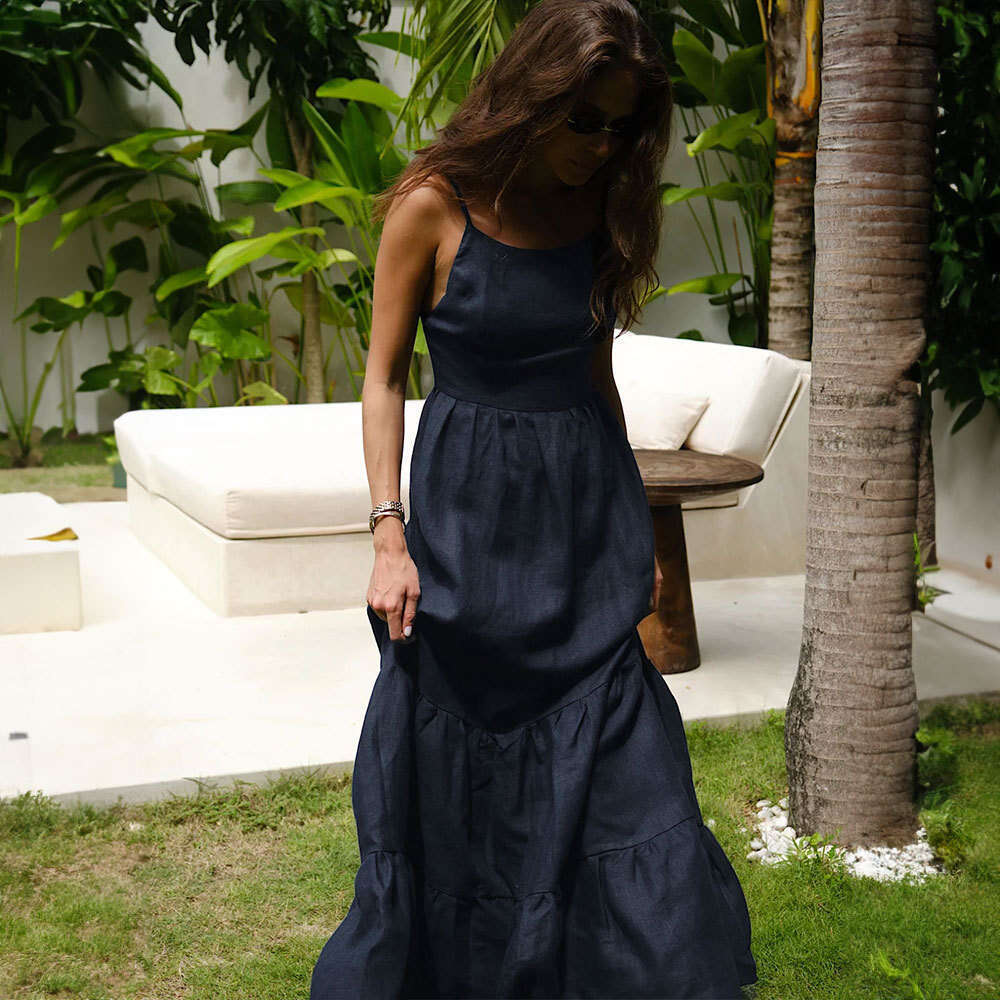Hot Sexy Backless Tie Long Maxi Cake Spaghetti Strap Dress B5