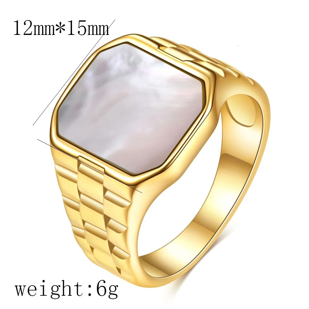 Vintage Stone Ring Women Inlay Malachite Shell Square Lady Ring Fashion Stainless Steel Ins Style Jewelry Gifts 250716