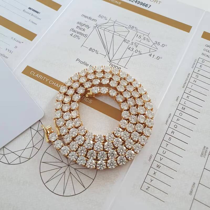 Factory 925 Sterling Silver Necklace Iced Vvs Moissanite Gra Certificate Hip Hop Diamond Tennis Chain