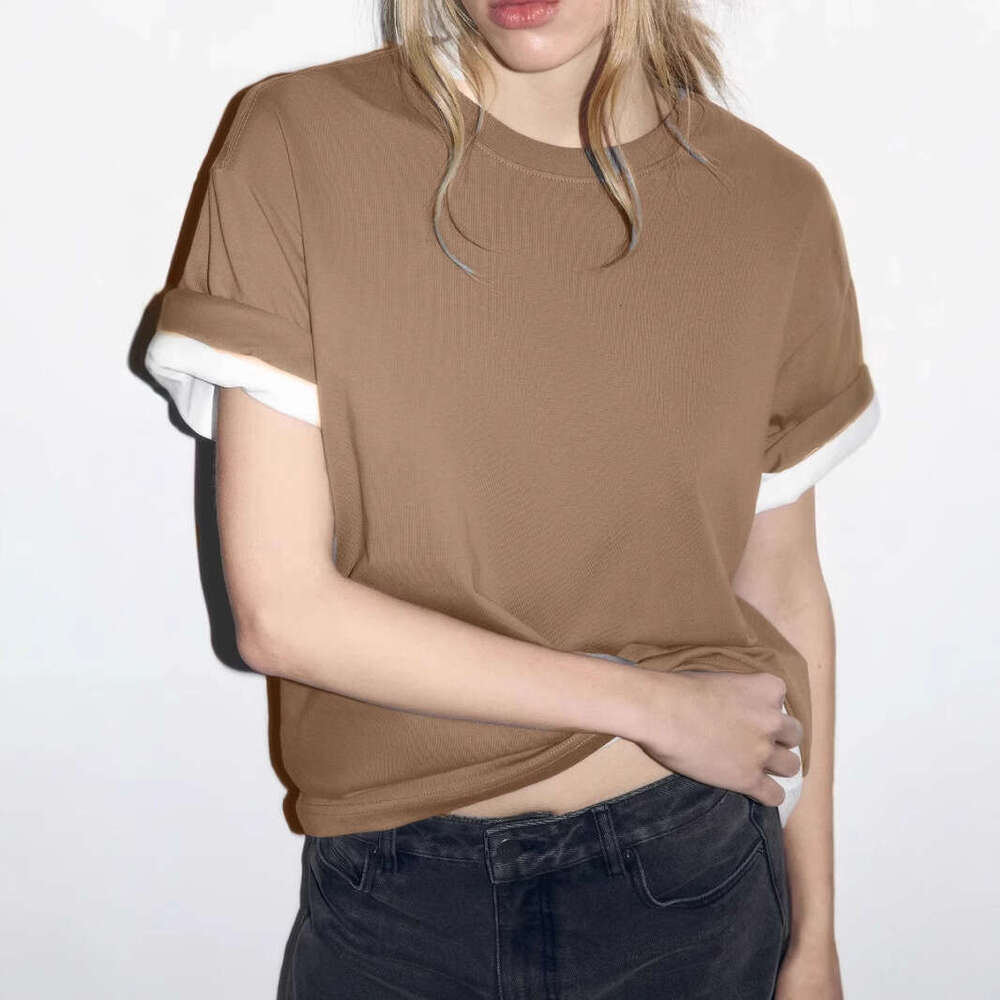 100% Crew Neck Solid Color Versatile T-Shirt For Women Spring Summer New Pure Cotton Short Sleeve Top B5