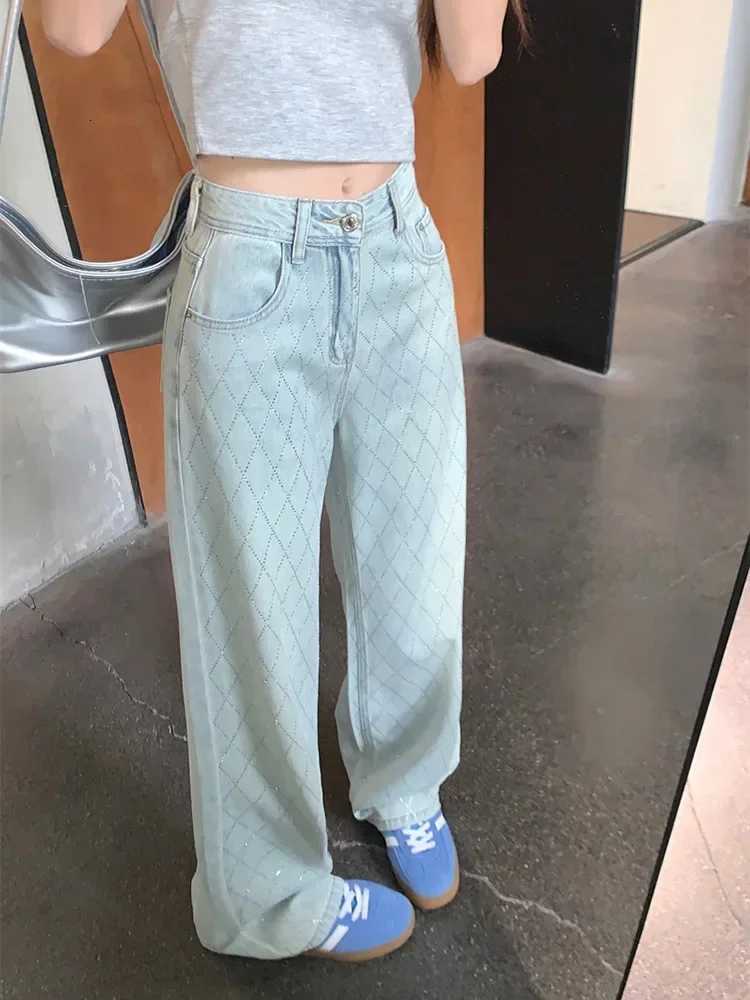 Women Blue Baggy Plaid Jeans Vintage Y2k Cowboy Pants Harajuku Aesthetic Denim Trousers Trashy Japanese 2000s Style Clothes 2024 R250716