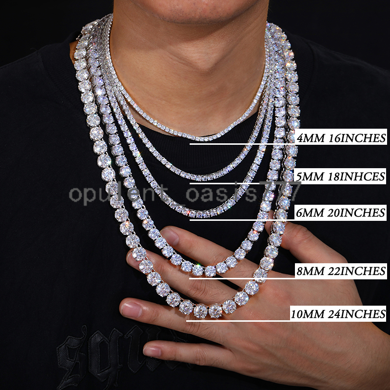 Fine Jewelry Hip Hop White Gold 925 Sterling Silver VVS Moissanite Diamond Cluster Tennis Chain Bracelet Necklace for Men Women