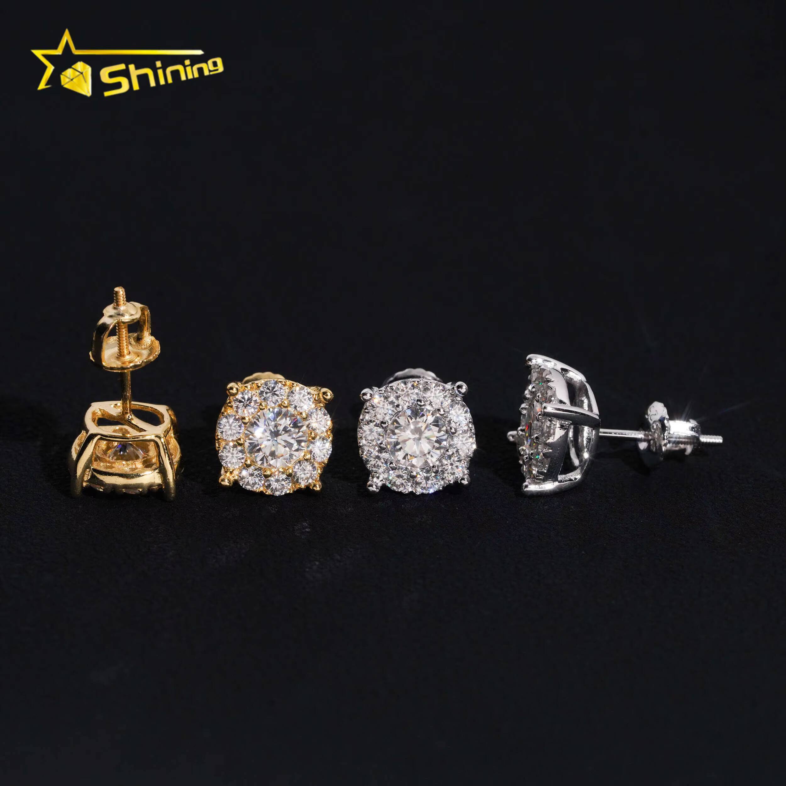 High Quality Iced Out 925 Sterling Silver Screw Back Moissanite Stud Earrings Hip Hop Jewelry Custom Rapper Moissanite Earrings