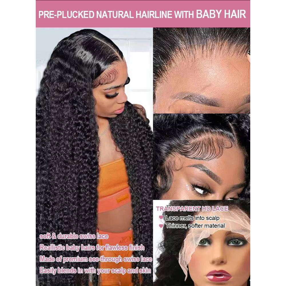 40 50 Inch Water Curly Front 13x4 13x6 HD Deep Wave Lace Frontal Wig 7x5 Glueless Human Hair Wigs For Women 300%