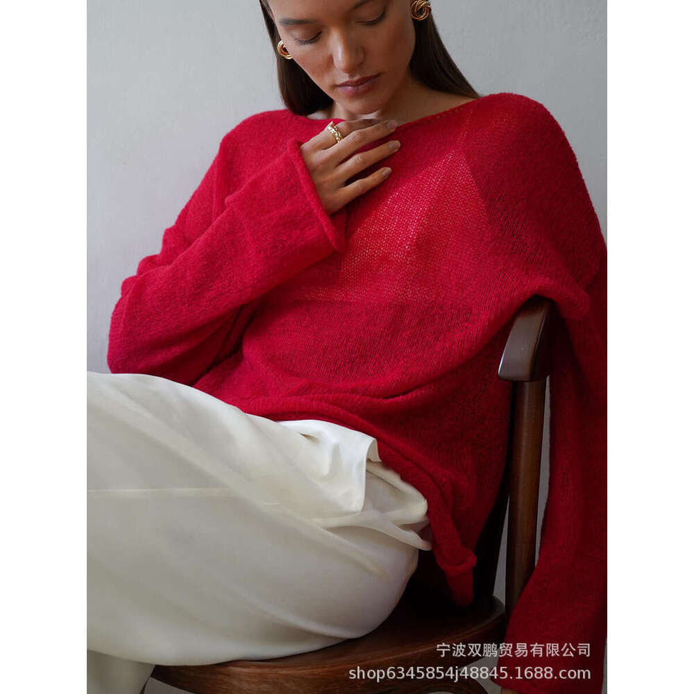 New Autumn Style Hollow Knitted Top Round Neck Sheer Thin Sweater For Women B5