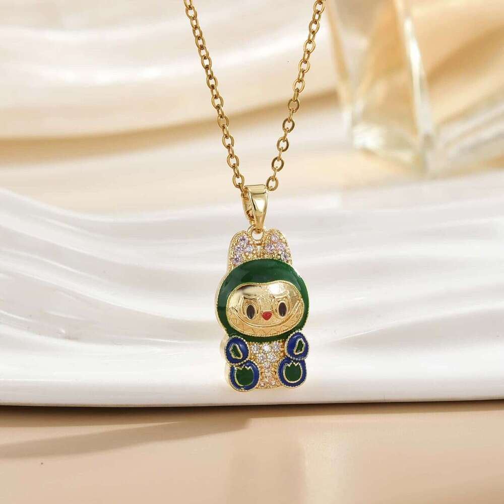 Internet Celebrity Cartoon Labubu Pendant Light Fashion Versatile Necklace For Women Collarbone Chain DIY Design Sense C96