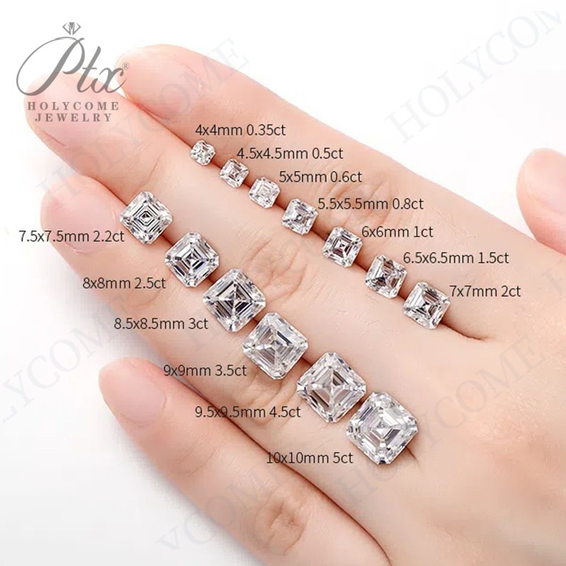Holycome Wholesale Loose D Color Moissanite Diamond Asscher Cut 0.5CT to 10CT VVS GRA Certificates Lab Synthetic Diamond for DIY Jewelry Making