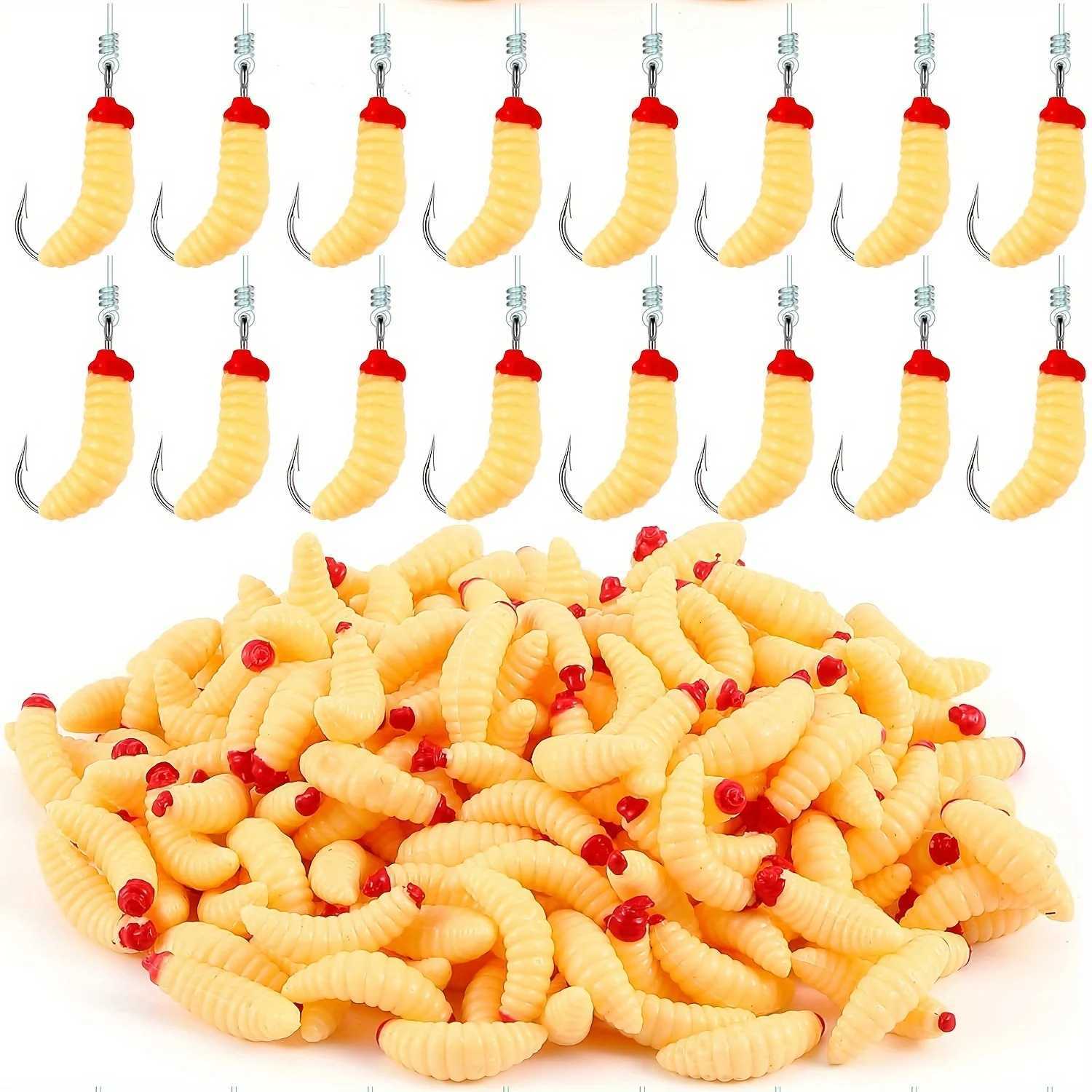10pcs Soft Maggot Baits with hook Fake Bread Worms Artificial Wax Worms Gross Plastic Worms for Freshwater Z250717