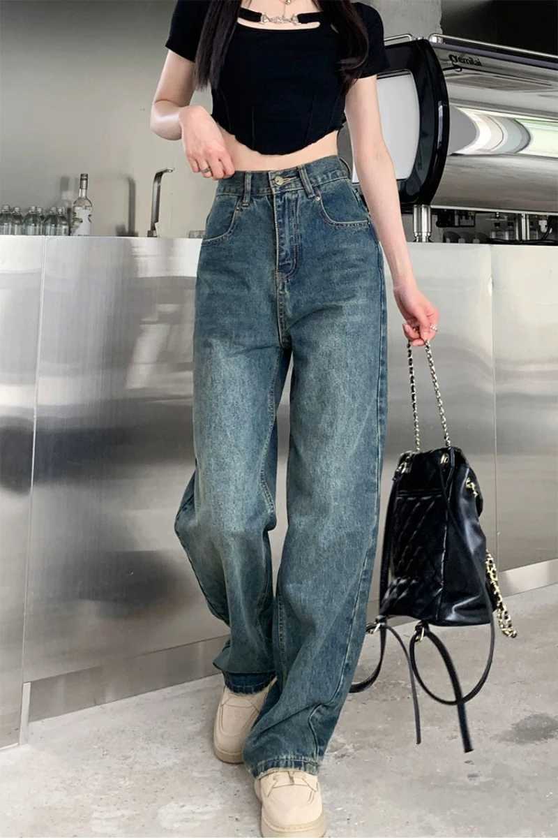 Womens Narrow Cut Wide Leg Jeans With High Waist And Hanging Feeling Straight Leg Casual Look Slim Contrasting Colors Pants R250716