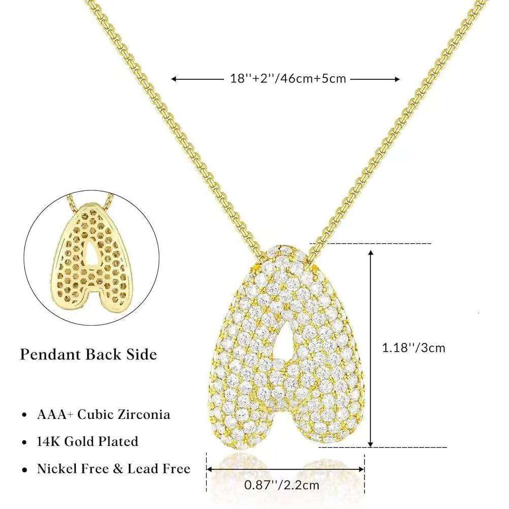 Bubble Letter Necklace, 14k Gold Plated Initial Pendant, Exquisite Inlaid Zircon Jewelry Gift