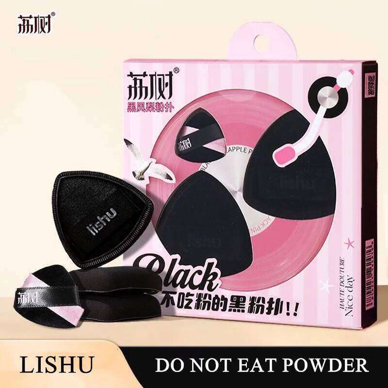 Lishu 3pcs Black Makeup Blender Puffs Powder Concealer Foundation Cream Dry Wet Dual Use Details Cosmetics Applicator Sponge X250717