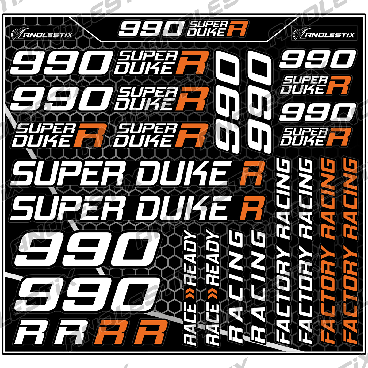 AnoleStix Vinyl Motocross Motorcycle Stickers Logo Set Emblem Tank Helmet Decals For KTM Super Duke 990