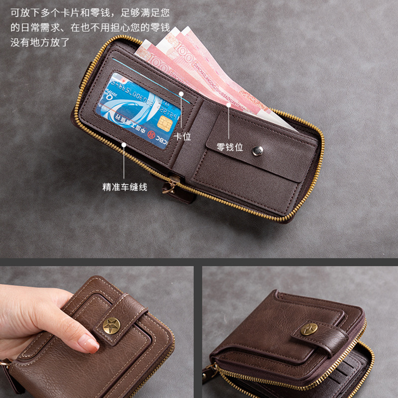Designer Quality Men Short Wallet European And American Fashion Multifunctional Retro Horizontal Coin Purse Zipper Buckle Card Holder Luxury Wallet Me