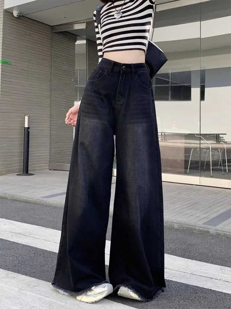 Hot Girl Baggy Jeans Feminina Y2k Street Vintage Washed To Make Old Fried Straight Wide-Leg Denim Pants For Women R250716