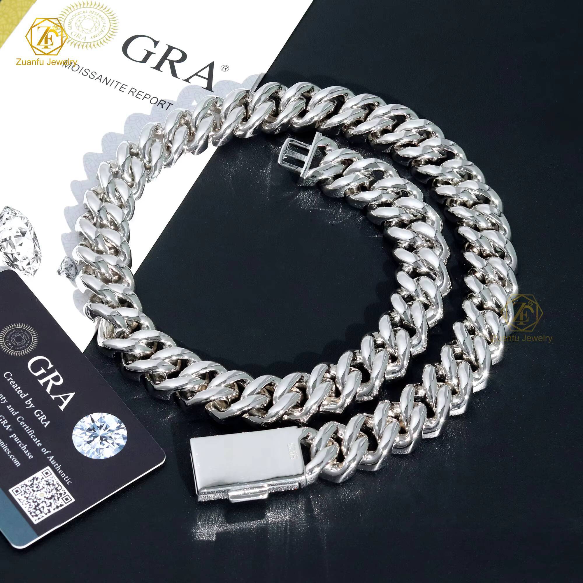 18mm Hip Hop Fine Jewelry Diamond Men Necklace Sterling Silver Fully VVS Moissanite Luxury Cuban Link Chain