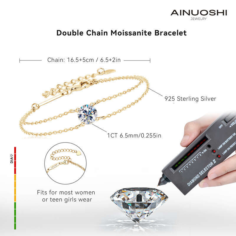2024 New T Brand Four-Prong Moissanite Bracelet Light Versatile S Pure Sier Jewelry Trendy Matching Accessory 49A