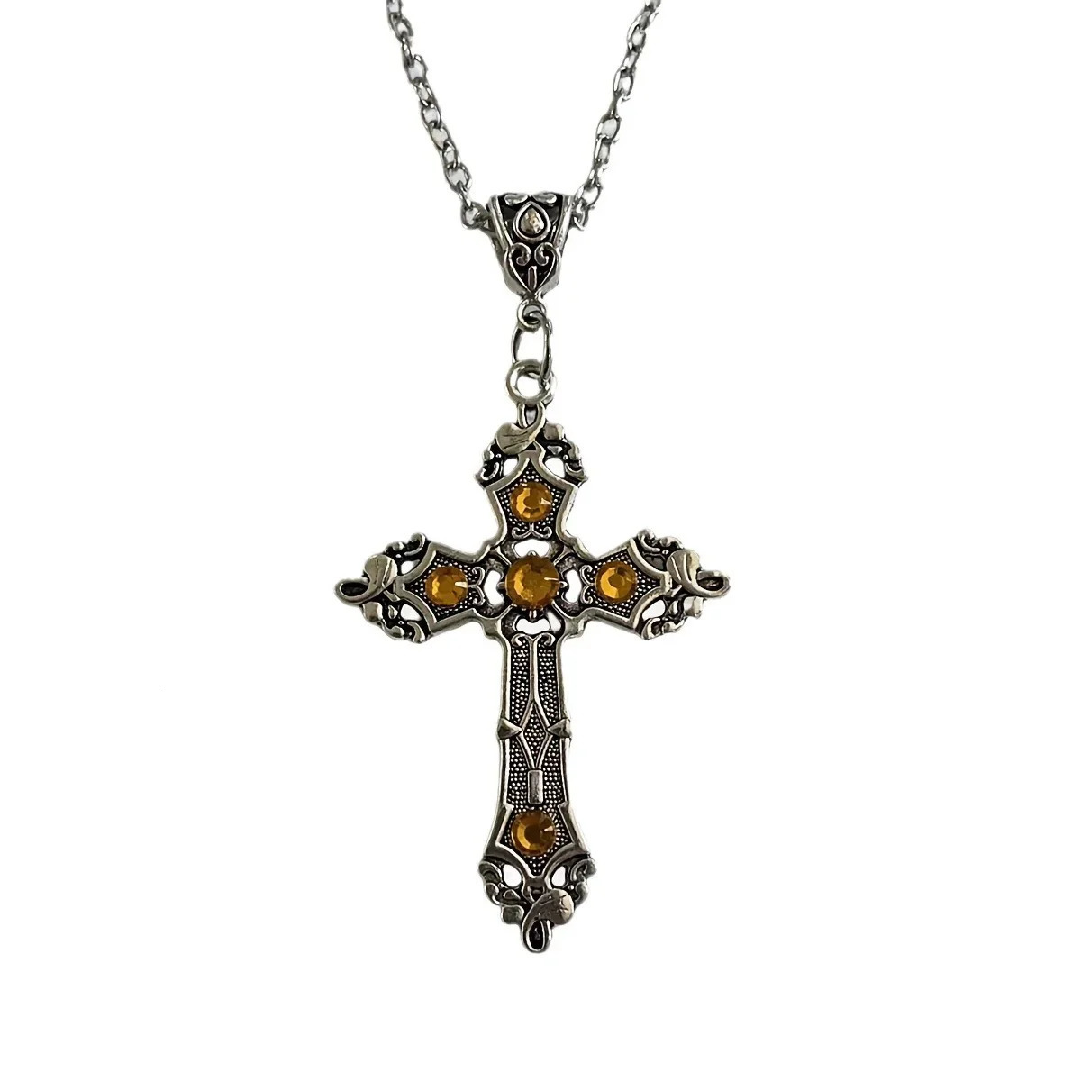 European and American retro simple fashion gothic black gem ruby cross pendant mens necklace 250715