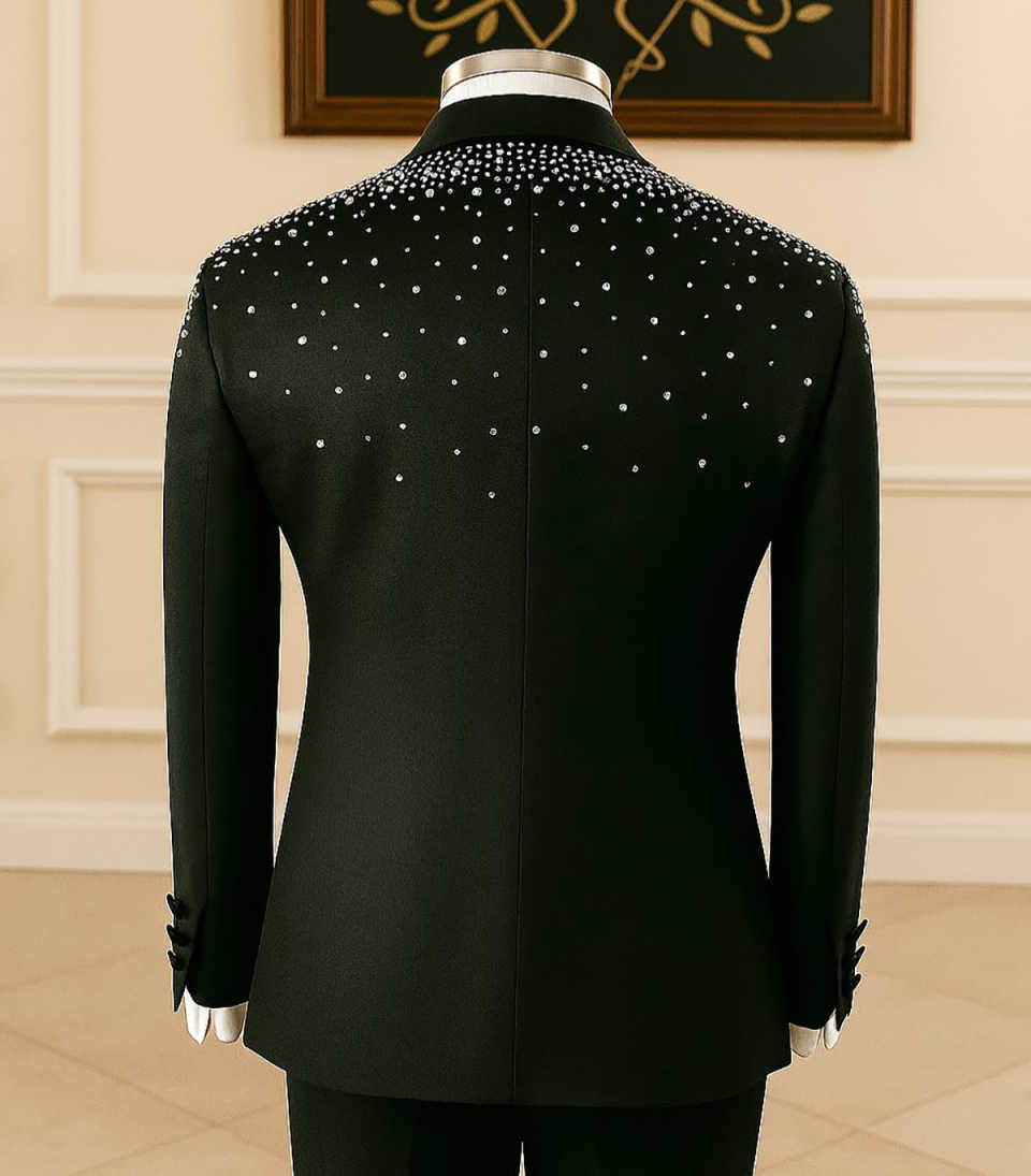 New Fashion Beads Jacquard 2 Pieces Men Suits One Button Shawl Lapel Tuxedo Slim Wedding Groom Prom Plus Size Costume Homme Bridegroom Tailor Made Coa