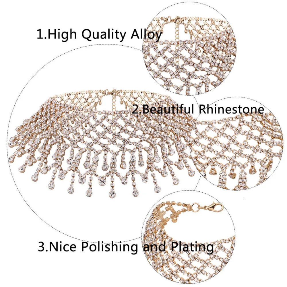 Fashion Shining Crystal Neck Jewelry Rhinestone Tassel Necklace On The Neck For Women Party Accessories 250716