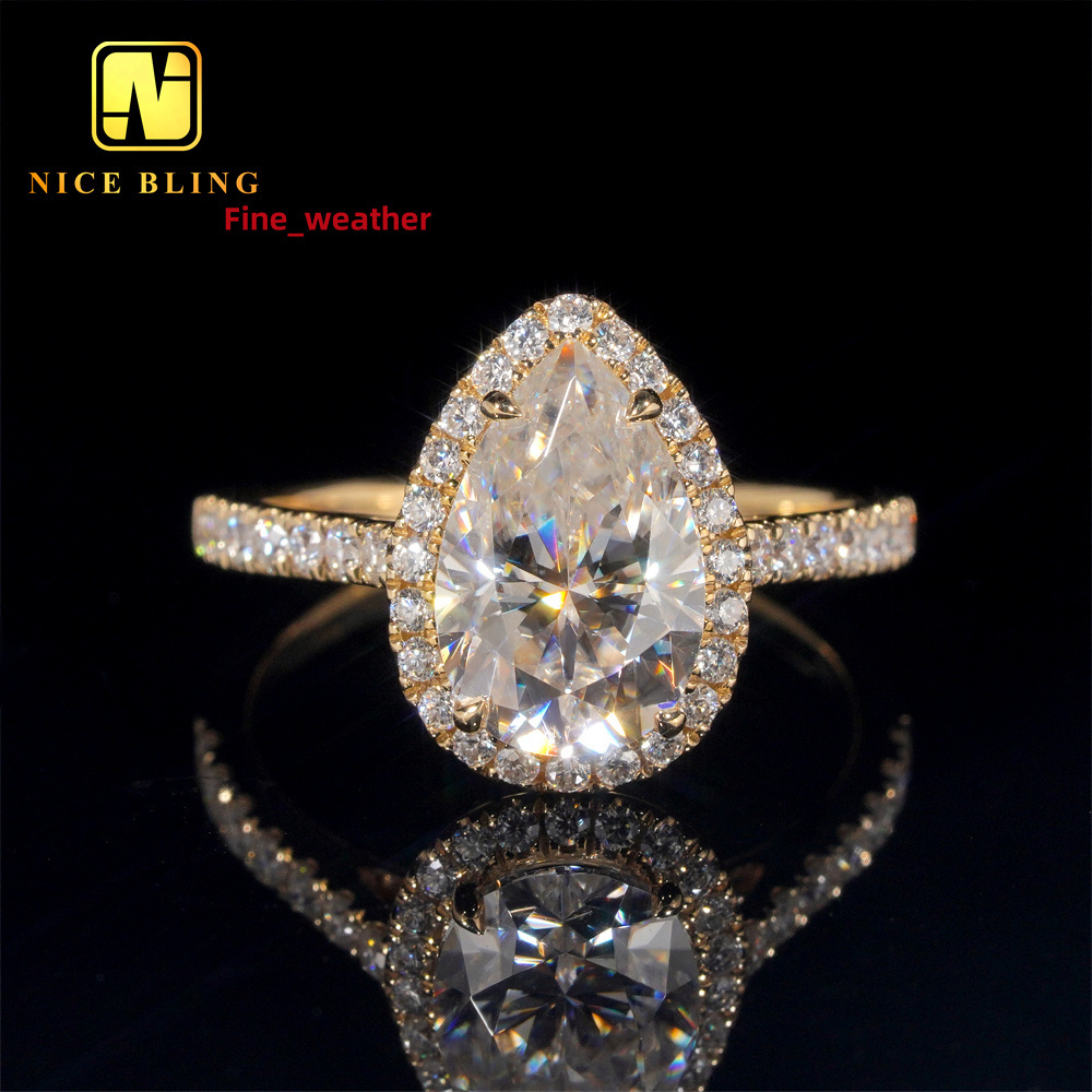 14K Gold Diamond Rings Women Cheap Price VVS Moissanite Pear Cut Ring Moissanite Engagement Ring for Women