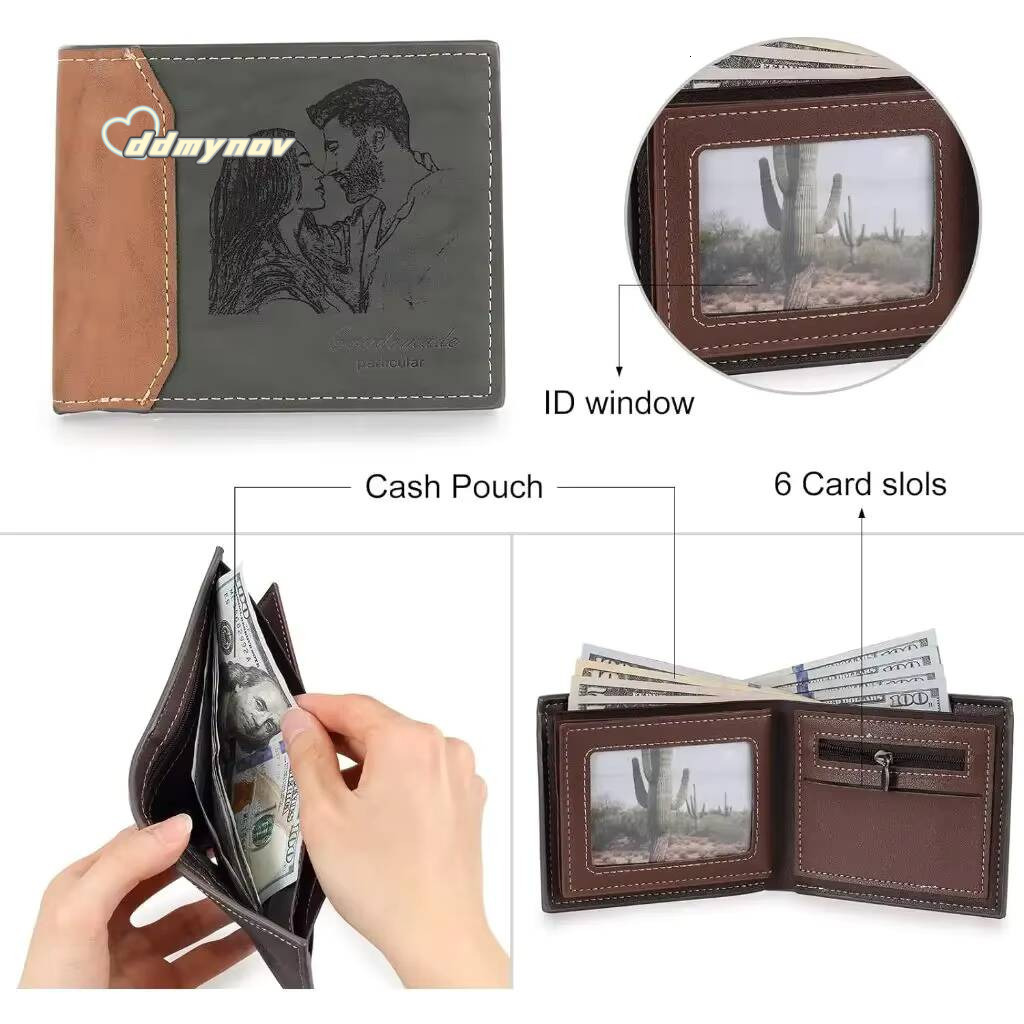 Custom Name Picture Card Holder Anniversary Birthday Gifts Men Gift for Husband Fathers Day Bifold Wallet ddmynov