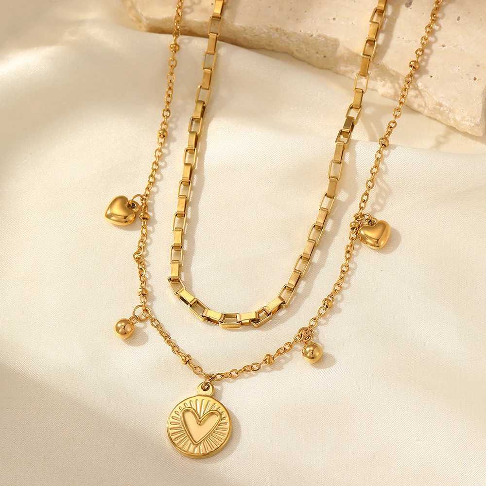 Stainless Steel Necklace Light Luxury Exquisite Peach Heart Double Layer Chain Necklace for Women Jewelry Birthday Anniversary Gift XJ250717
