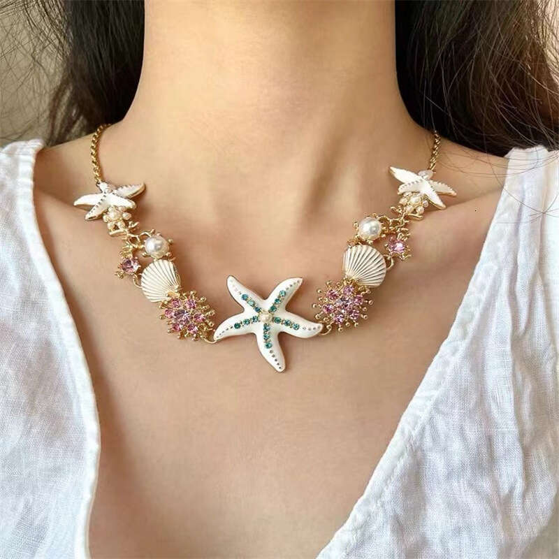 New Starfish Shell Necklace for Women Versatile Summer Beach Vacation Photo Collarbone Chain Sweet Cool Girl Style Accessory