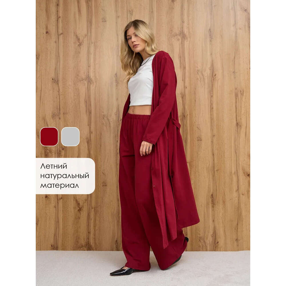 Lazy Style Loose Lace-Up Extended Cardigan Modal Button Long Coat With Belt B5