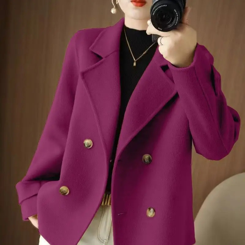Woolen Coat Womens Short Autumn and Winter Loose Outer Wear Anti-season Suit Collar Woolen Jacket Trench Coats 250716
