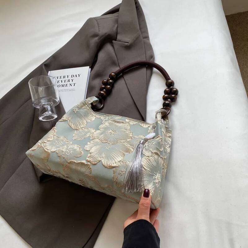 HAEX Chinese Style Ladies Handbags Designer Satin Floral Tassels Underarm Shoulder Bolso Mujer Elegant Sac A Main Femme