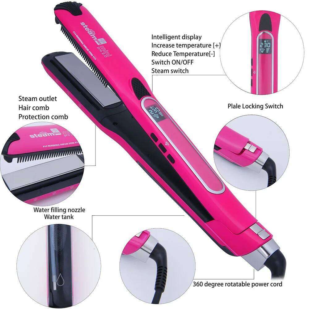New Straightener Fast Heating Hot Hair Combs Titanium Curling Steam Flat Straightening Iron