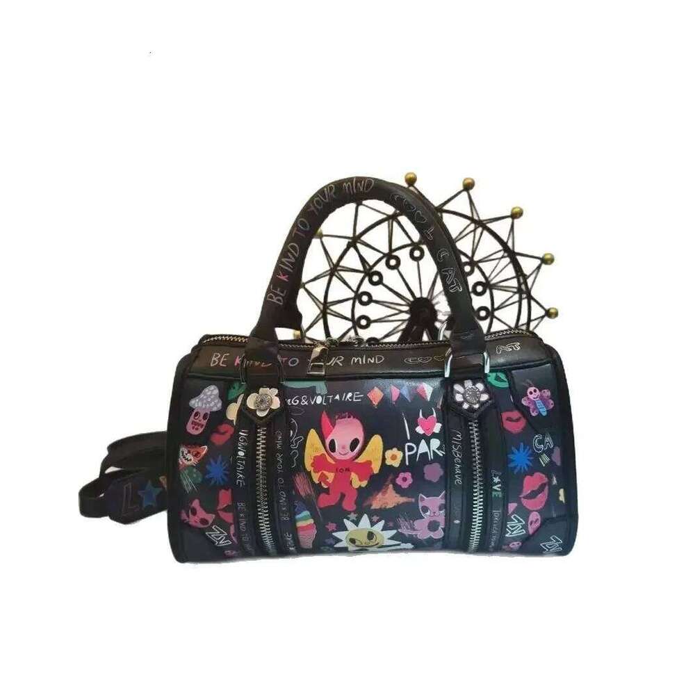 Ladies Graffiti Funny Design With Multiple Zippers Luxurious Single Shoulder Diagonal Cross Bag Designer Handbag