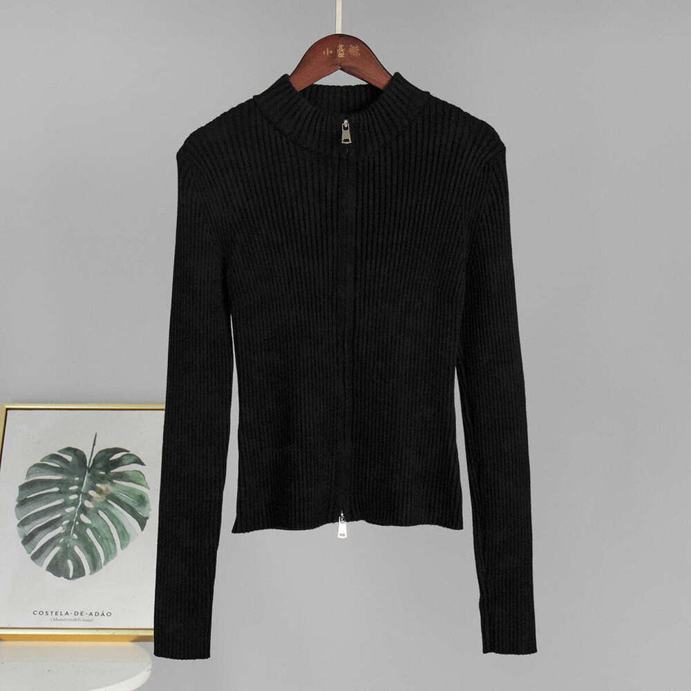 Stand Collar Slim Fit Long Sleeve Autumn Winter New Double Zipper Cardigan Warm Knitted Jacket For Women B5