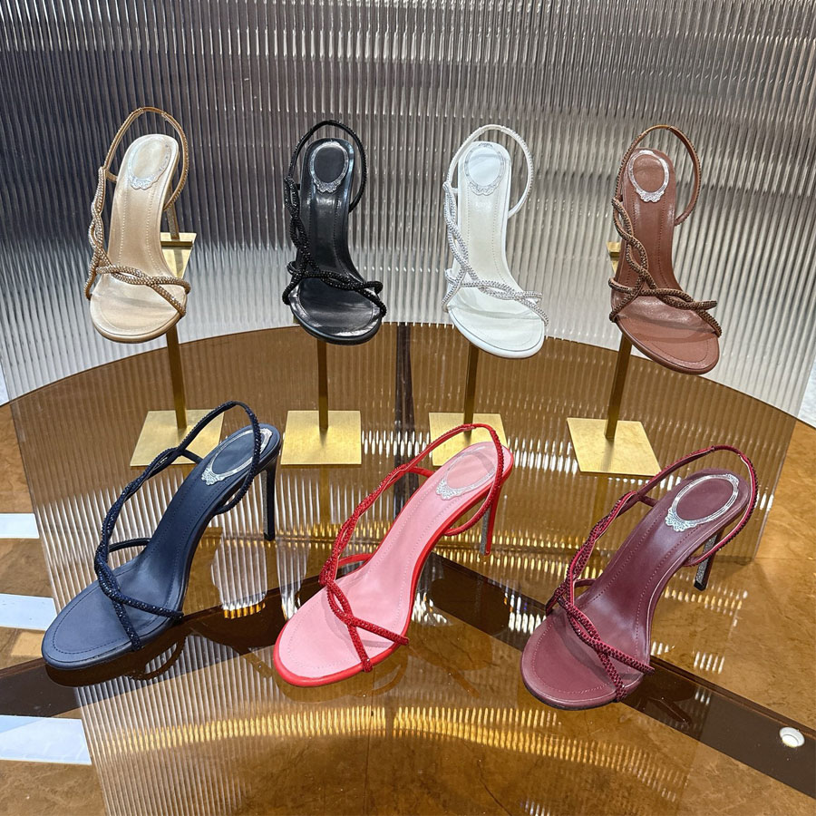 top quality Rhinestone High-heeled sandals open toes Stiletto heels dress shoes Luxury designer Dinner party Evening shoes for womens