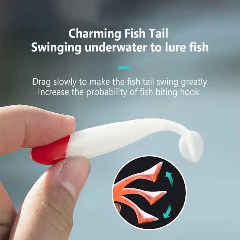 10/20/50pcs Red White Body Bait 5.5/7/9/12cm T Tail Worm Soft Bait Bionic Flying Fishing Lure Artificial Silicone WobbLErs Z250717