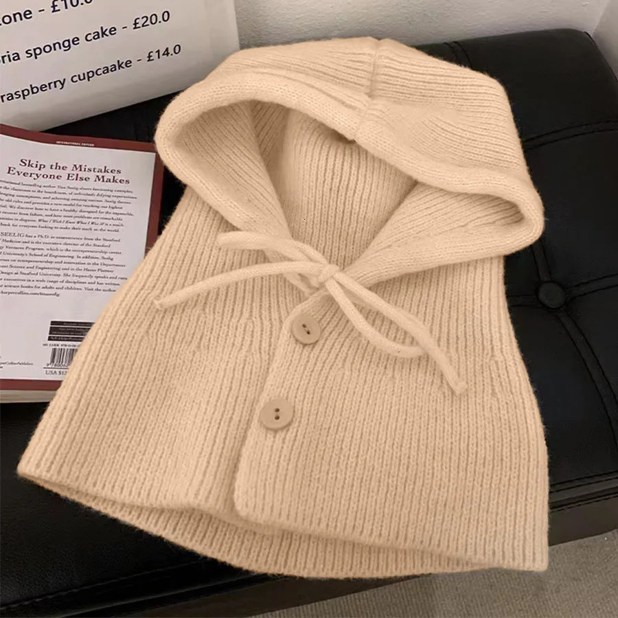 Winter Fashion Knitted Hooded Hat Women Grey Neck Cover Balaclava Beanies Korean Trend Y2k Wool Pullover Hat 250715