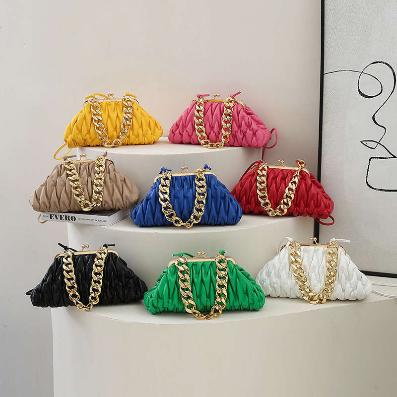 New Fashion Trend Pleated Embroidery Fresh Women's Chain Shoulder Bag Simple Versatile