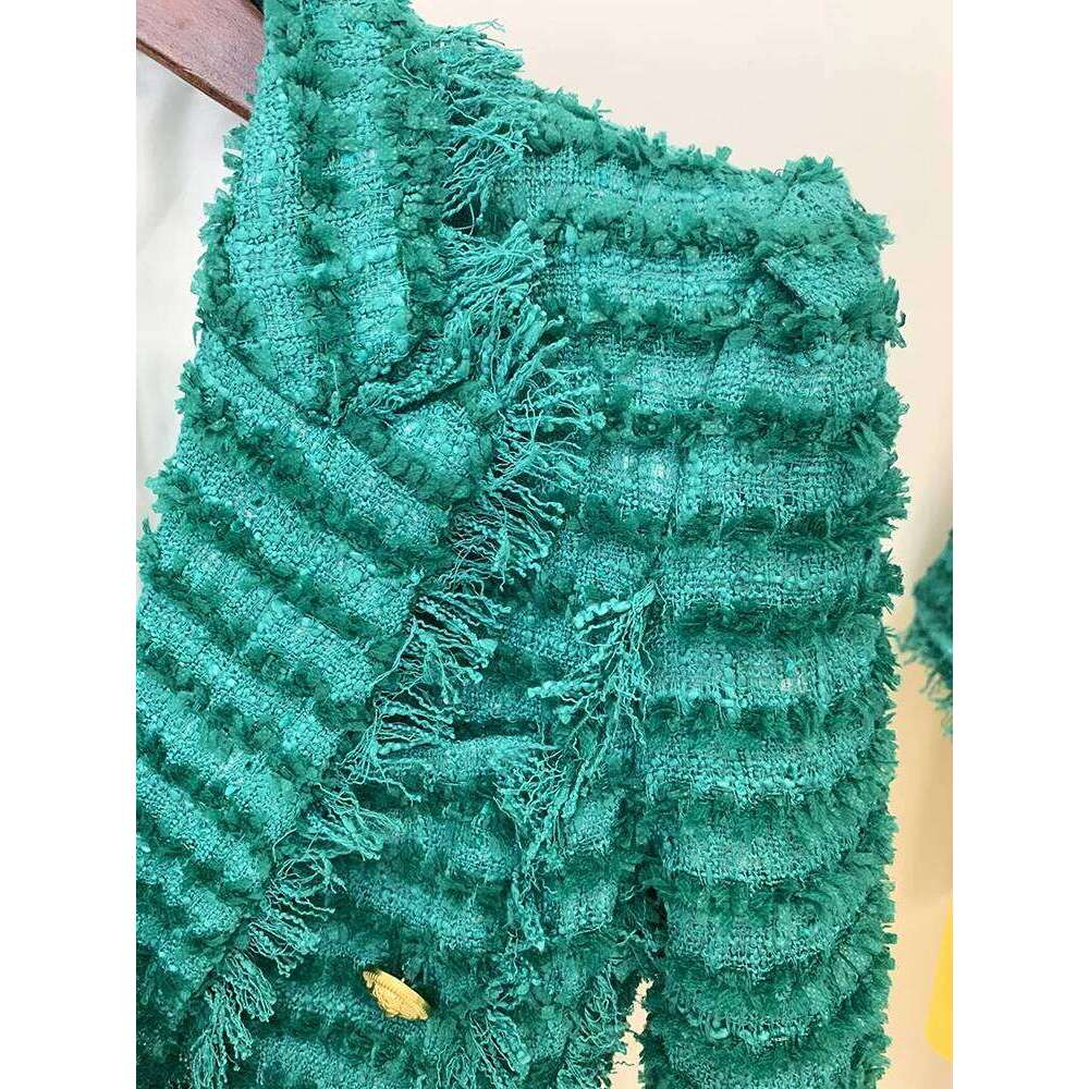 HIGH STREET Newest 2024 F/W Designer Jacket Women's Slim Fit Tassel Fringed Tweed Blazer