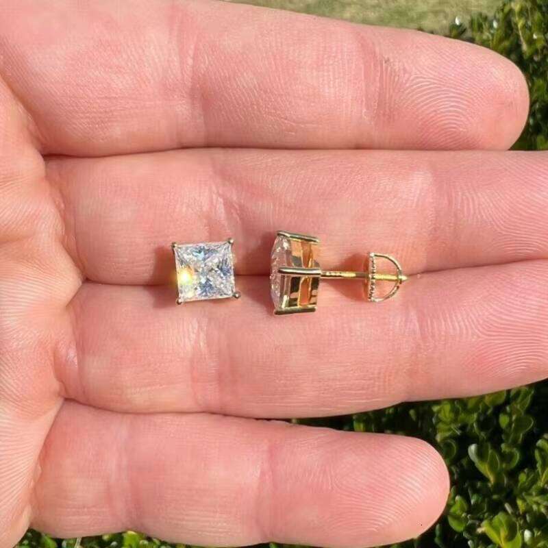 Wholesale Price VVS1 D Clarity Princess Cut Moissanite Custom Jewelry Personality 14k Gold Sterling Sier Earrings