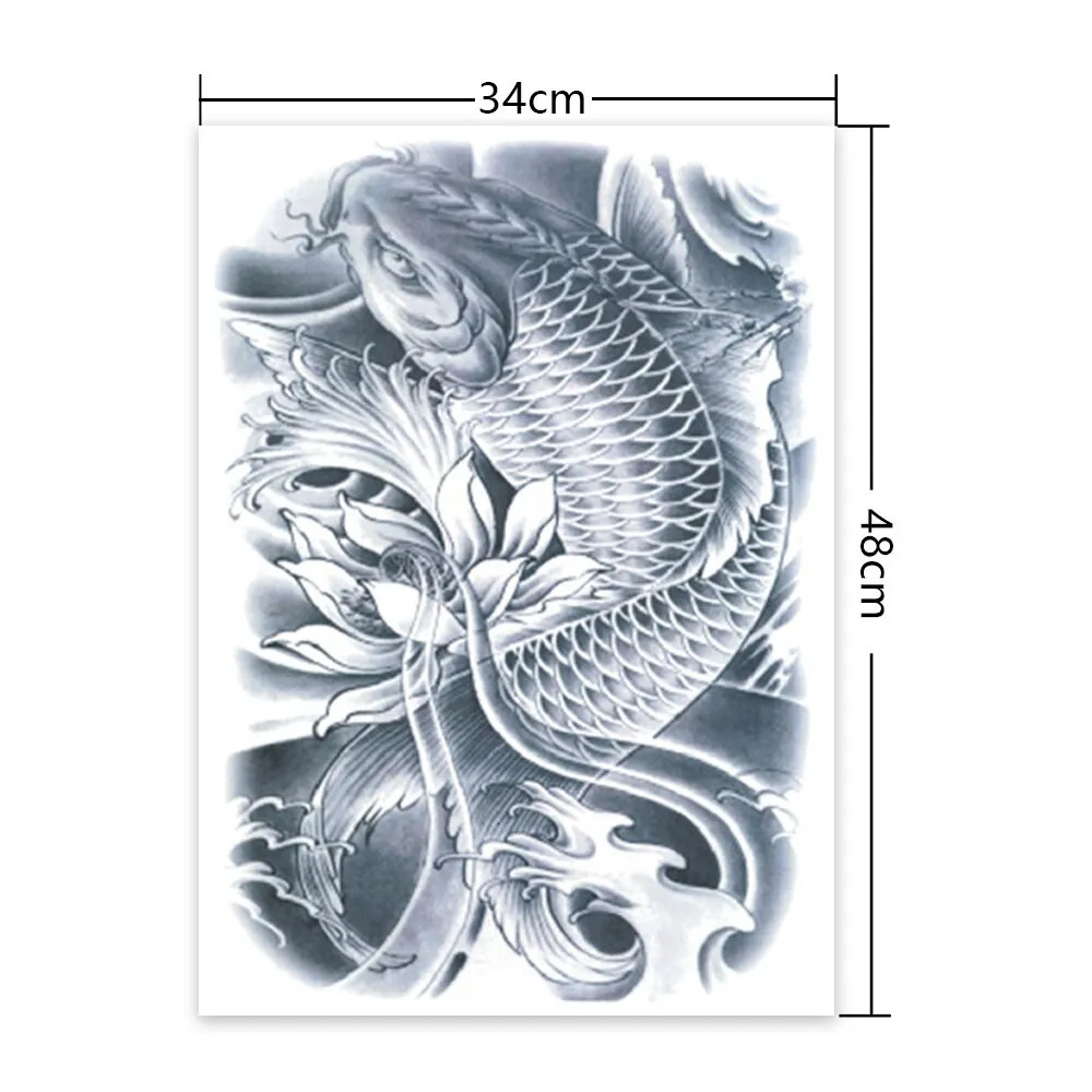 Full Back Large Tattoo Sticker Waterproof Temporary Tattoos Carp Lotus Dragon Buddha Tatoo Body Art Painting For Men Women 250714
