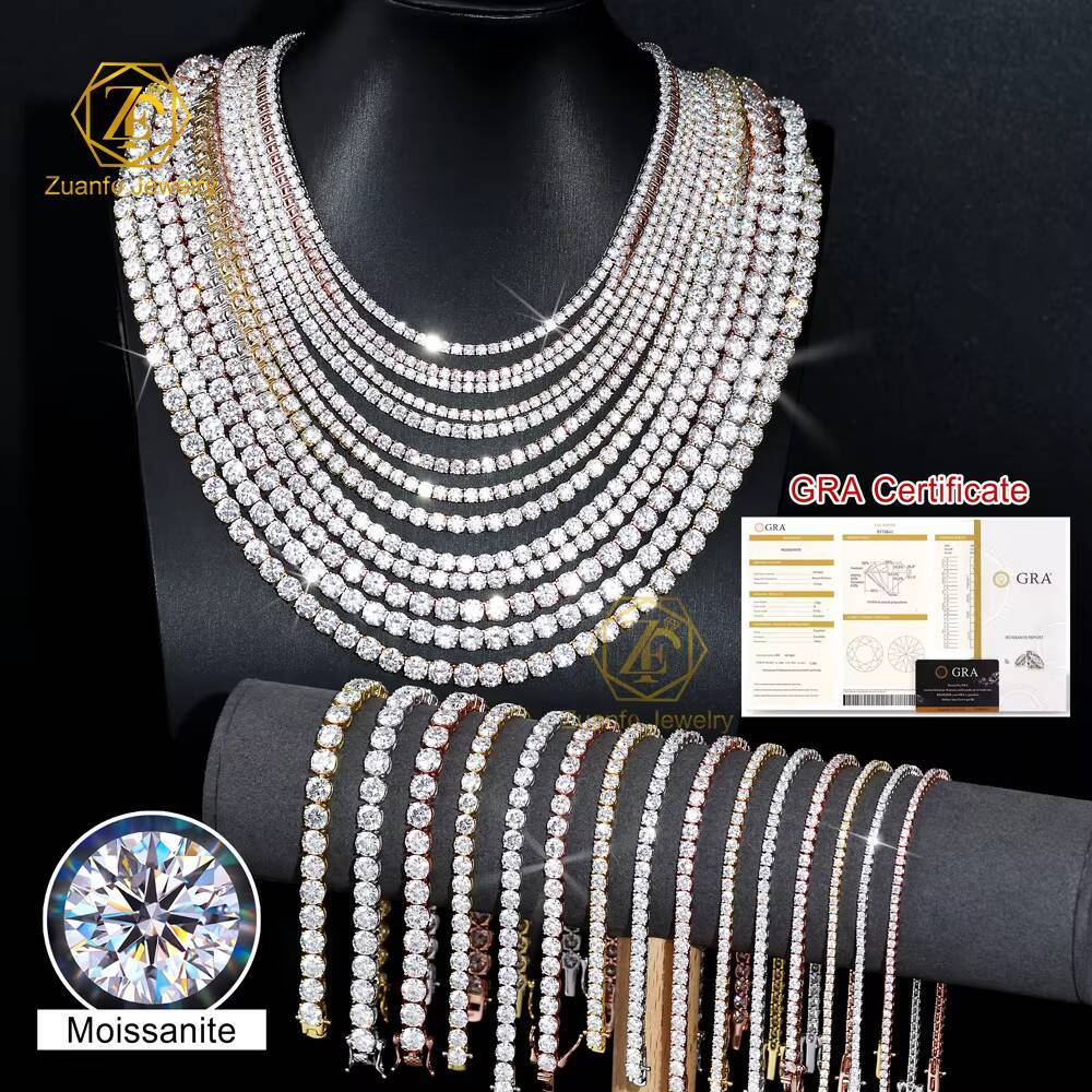 In Stock 925 Silver Moissanite Cluster Tennis Chain 2mm-6.5mm Diamond with Gold Plating Elegant Moissanite Necklaces