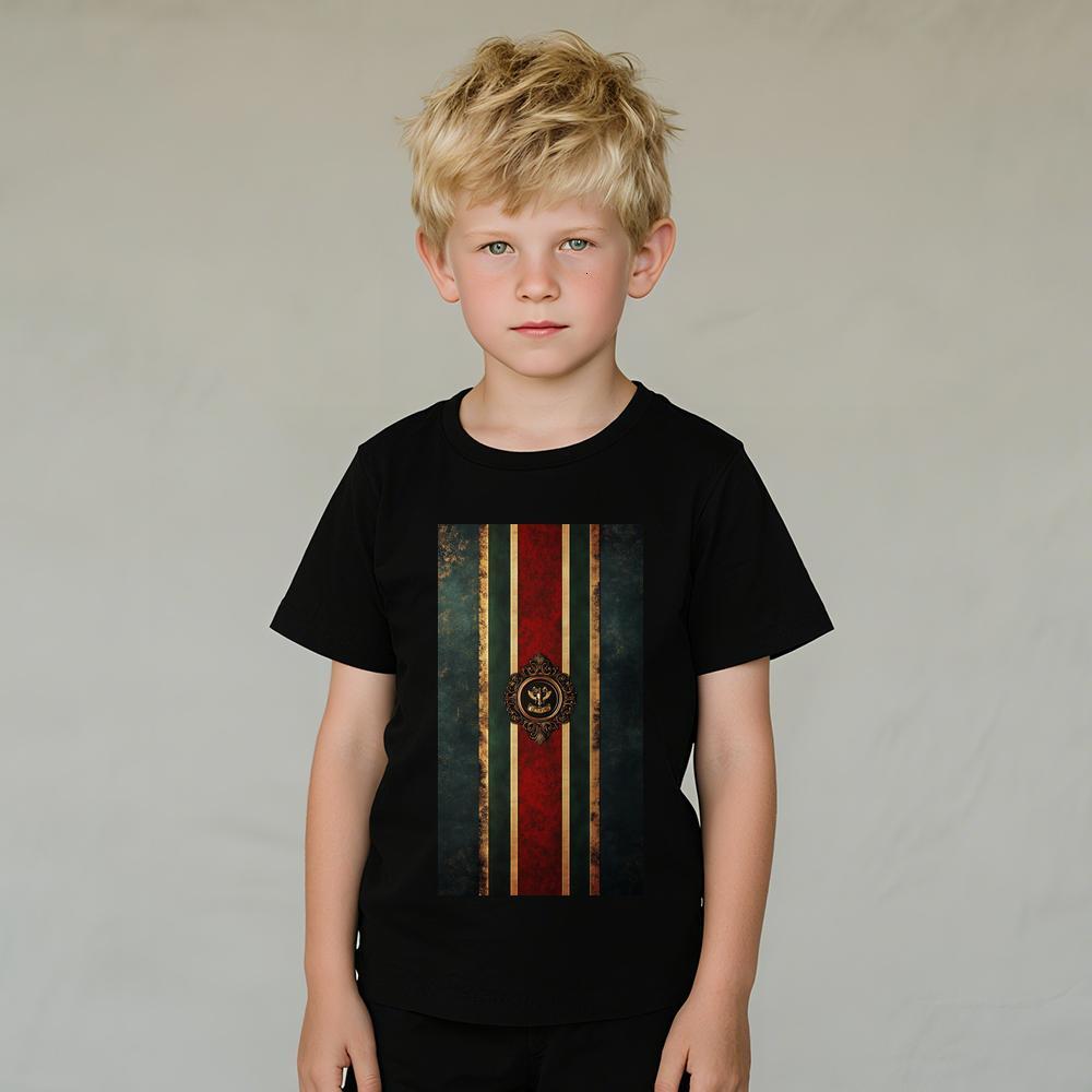 ddmywed Boy and girl Children's T-shirt T-shirt with an image of a red and gold striped flag