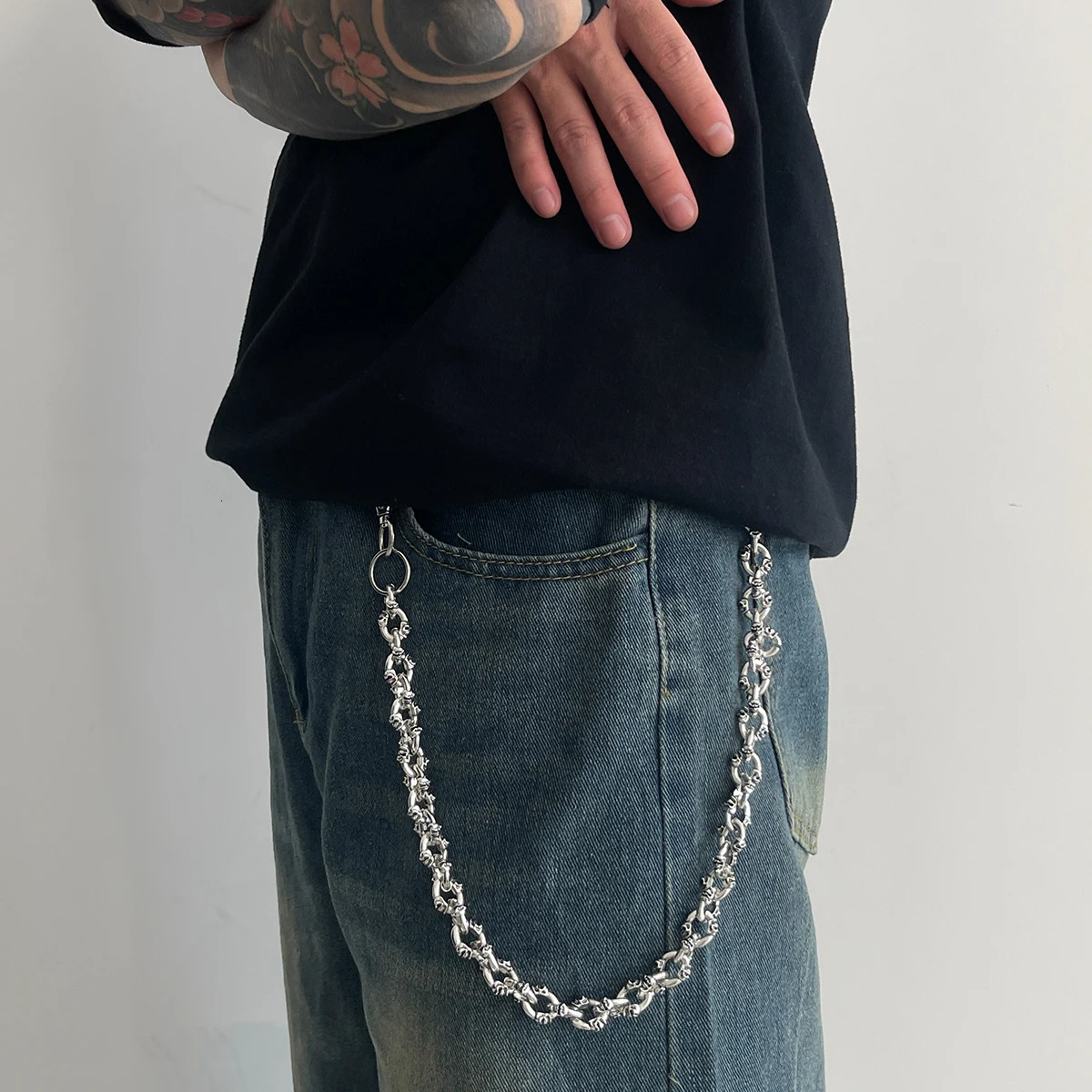 Salircon Punk Hip Hop Five-Pointed Star Jeans Chain Keychain Men Trendy Spider CCB Bead Pants Chain Decoration Jewelry 250717