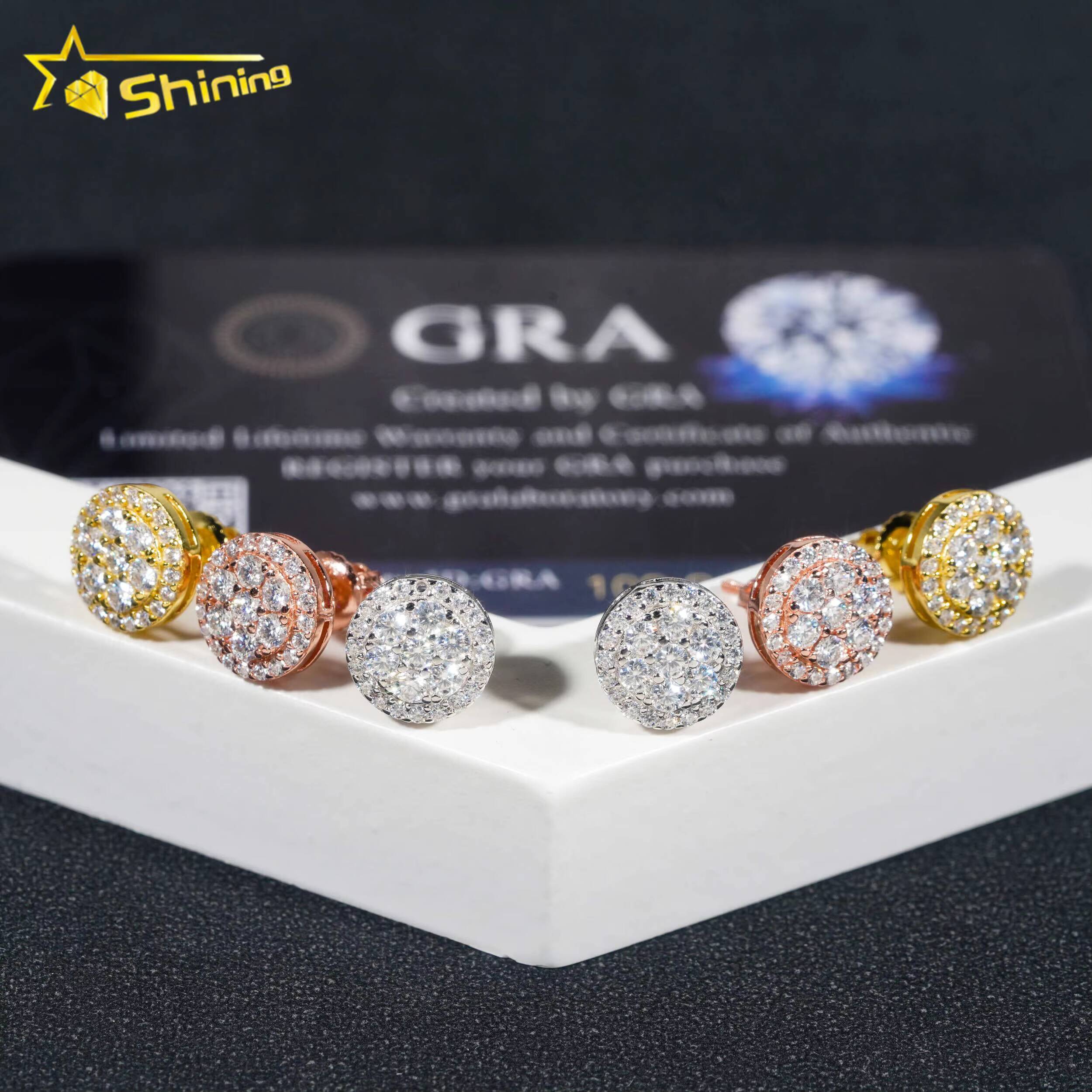 Gra Certificate Pass Diamond Tester Iced Out Hip Hop Jewelry Popular 925 Sterling Silver VVS Moissanite Stud Earrings