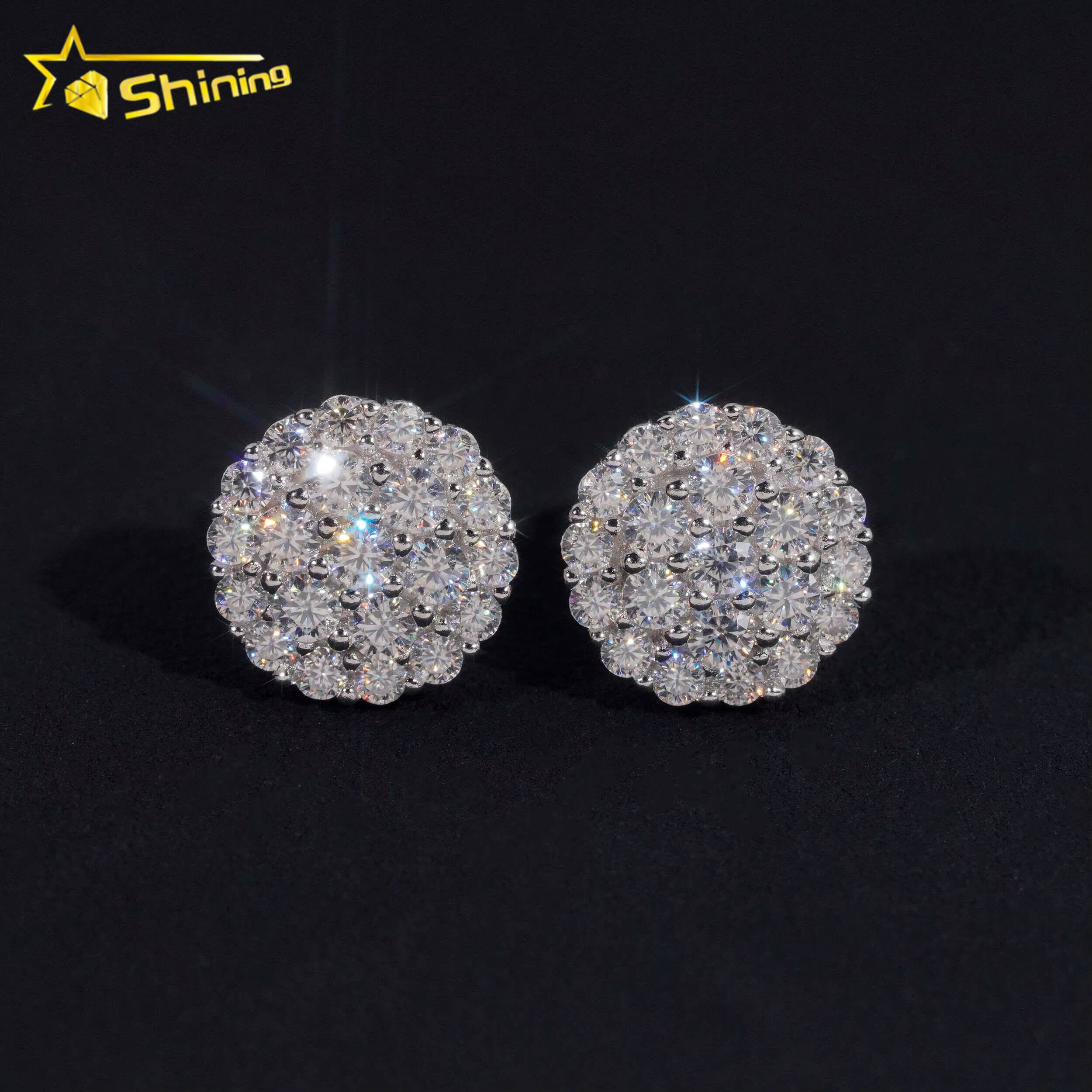 Pass Diamond Tester GRA Certified Stocks VVS Diamond Fully Iced Out 925 Silver Jewelry Moissanite Stud Earrings