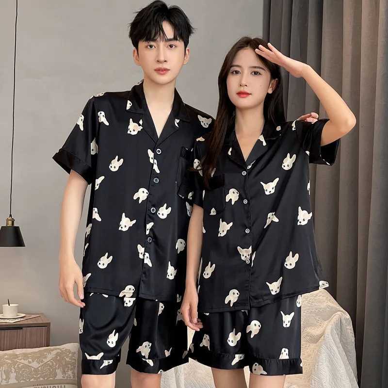 High Quality Pajamas Set for Men and Women Summer Ice Silk Short Sleeve Spring Autumn Satin Puppy Homewear Couple Sleepwear Female Male W250717