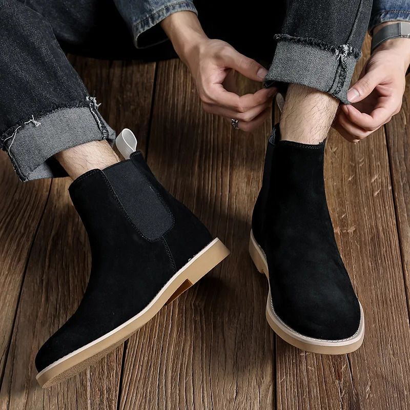 England style mens casual chelsea boots black beige cow suede leather shoes cowboy ankle boot breathable handsome short botas 250715