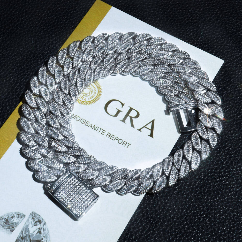 Hip Hop Luxury Vvs Moissanite Multiple Width Length Cuban Link Chain Men 925 Silver Plated Iced Out Necklace