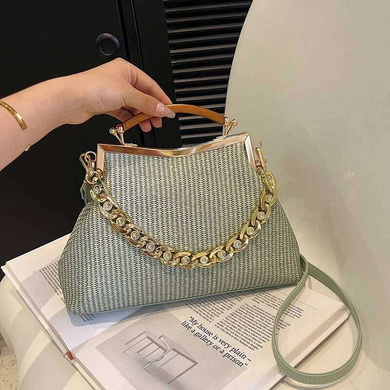Women's Chain Shoulder Bags Gold PU Leather Shell Clip Designer Handbag Purse Party Wedding Clutch Fashion Messenger Bag
