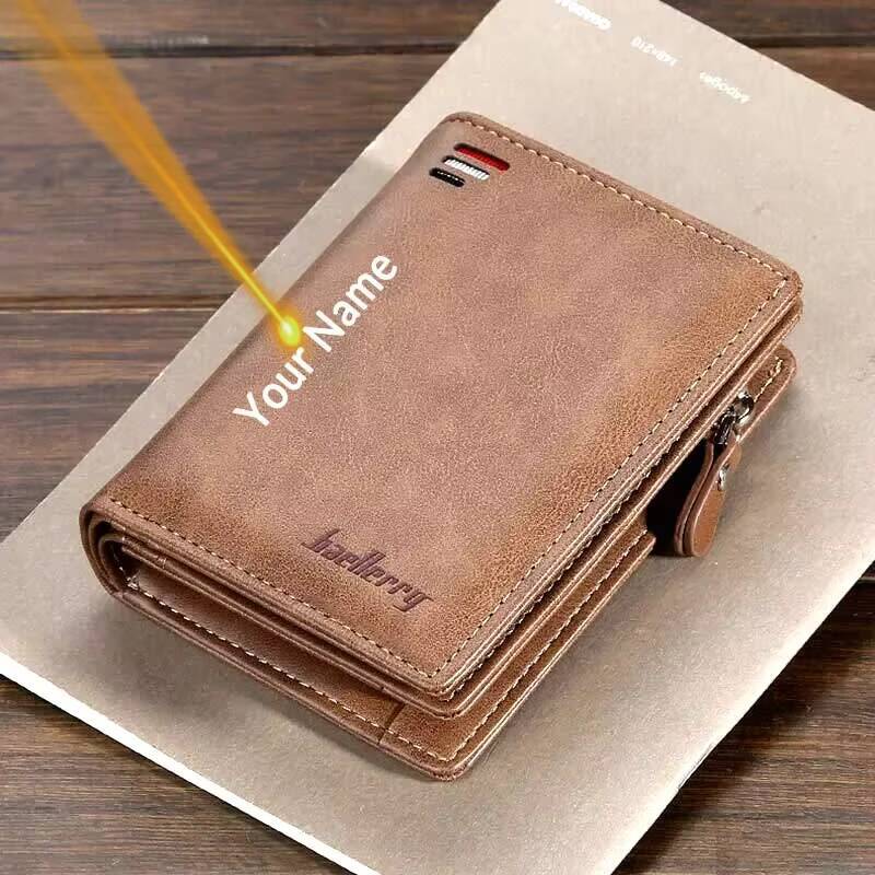 Fashion Men Wallets Name Engraving Zipper Card High Quality Male Purse PU Leather Coin Holder Wallet Carteria ddmynov